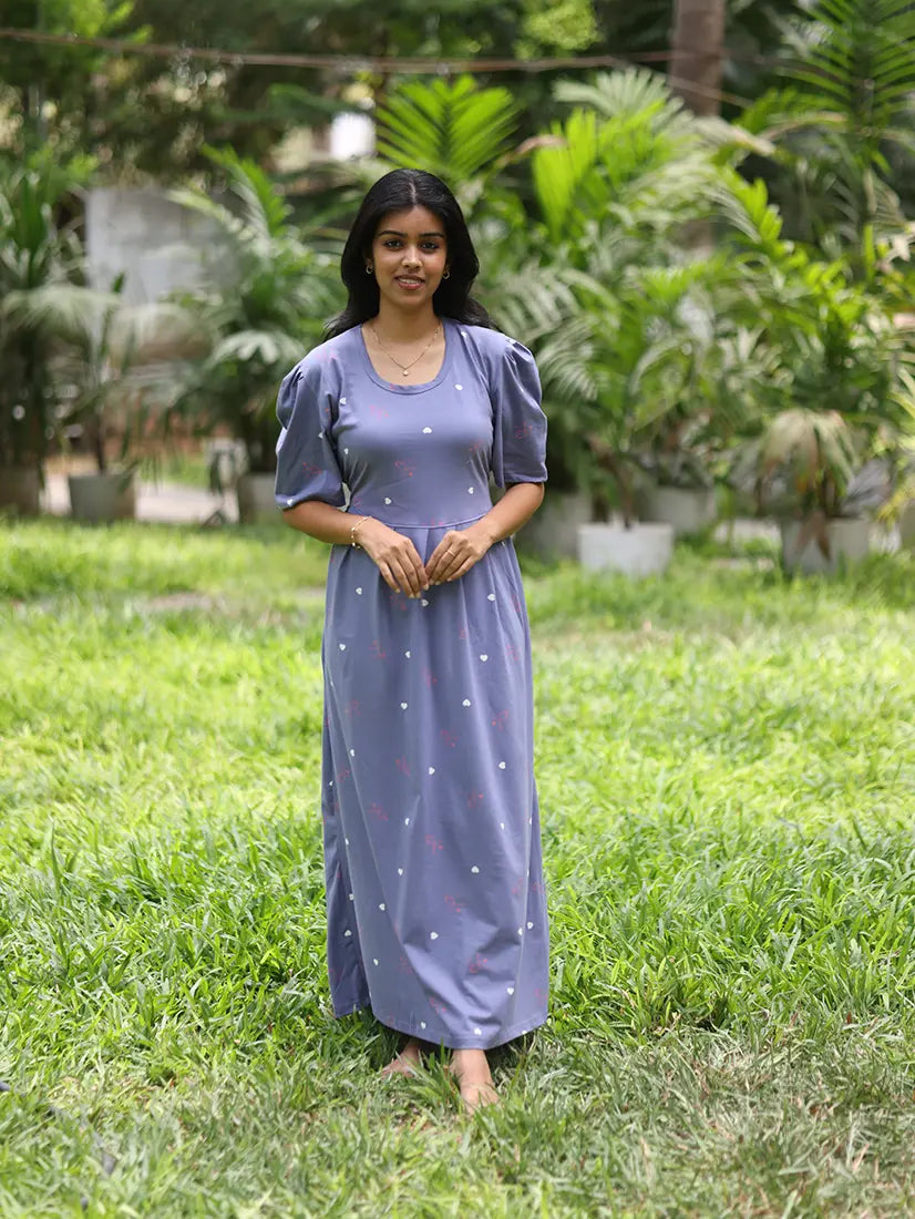 Nitebloom Printed Lavender Soft Cotton Maxi