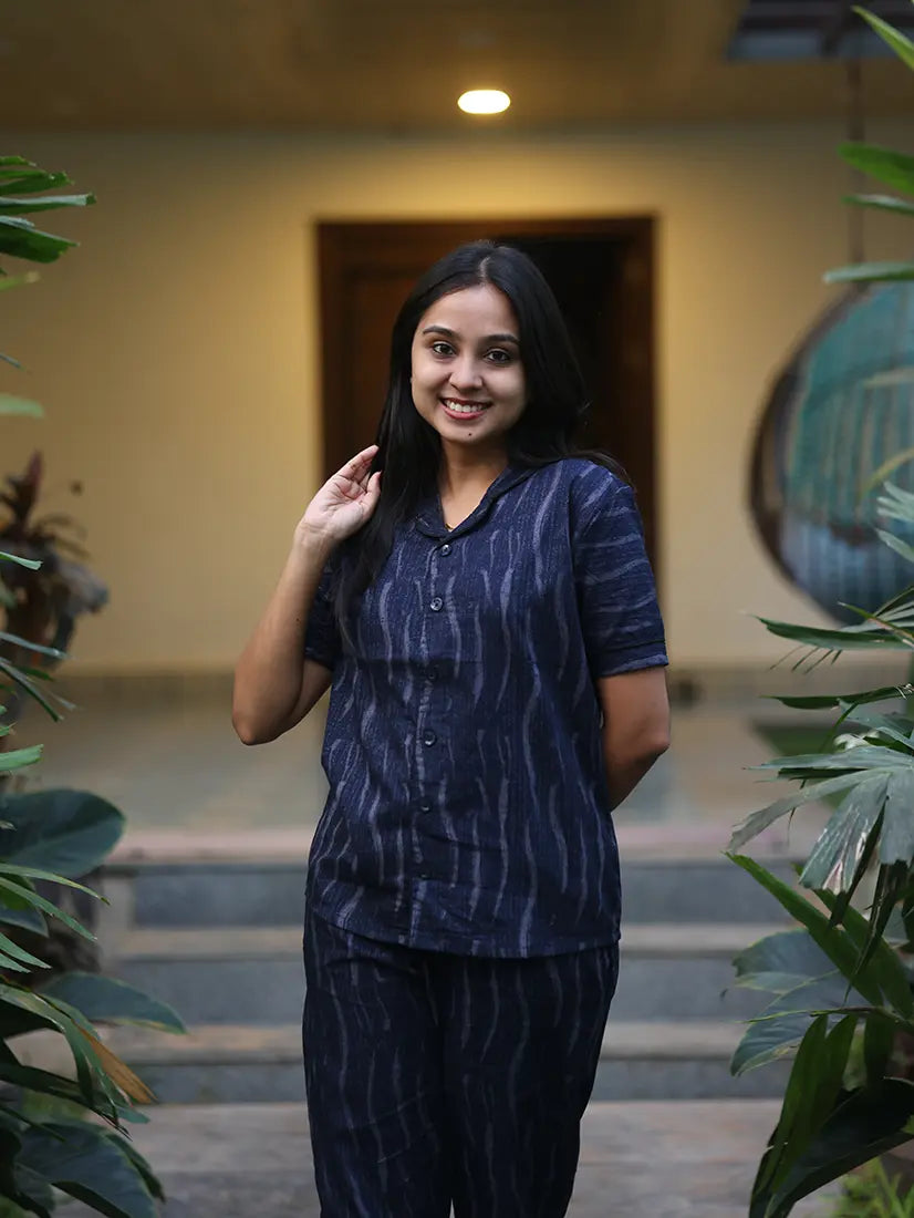 NB Striped Navy Blue Cotton Co-ord