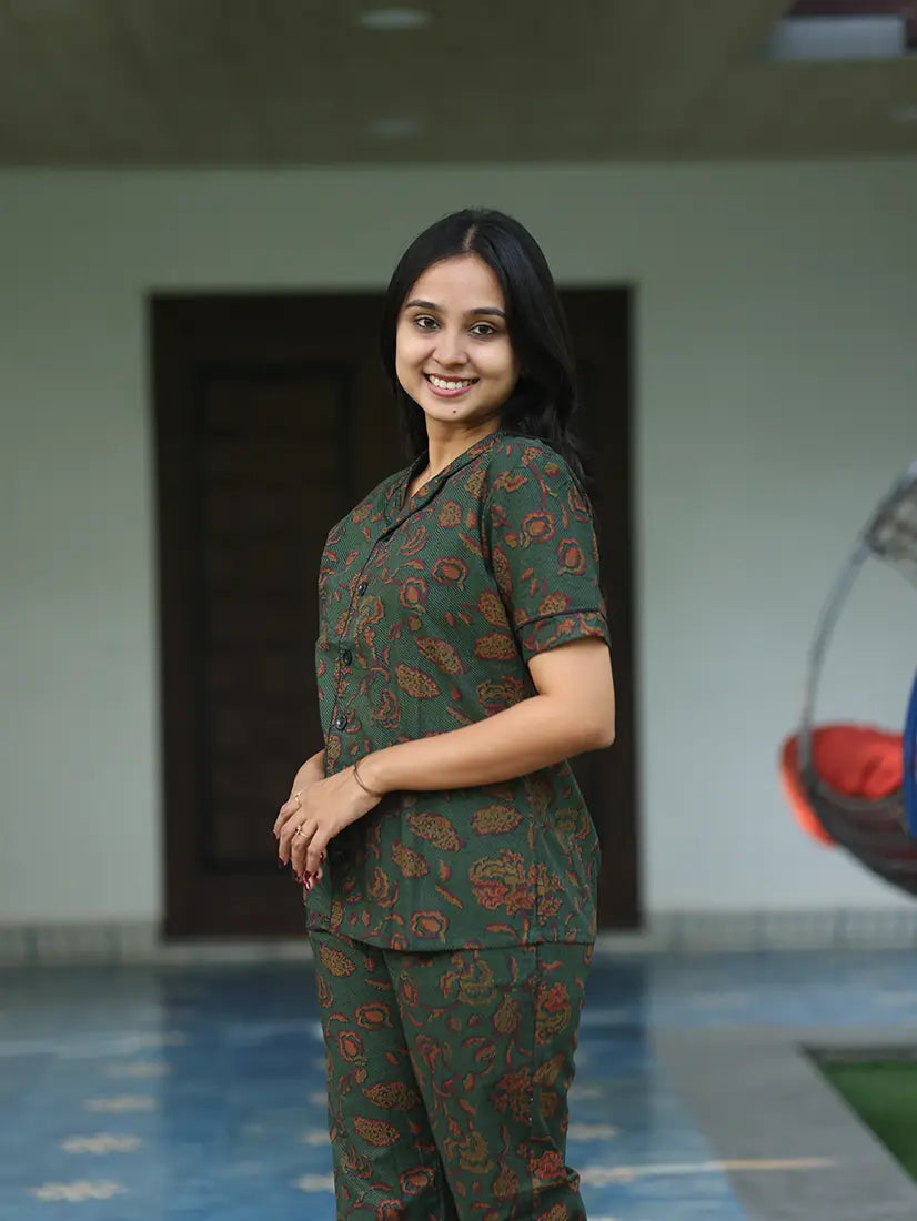 NB Printed Bottle Green Cotton Co-ord