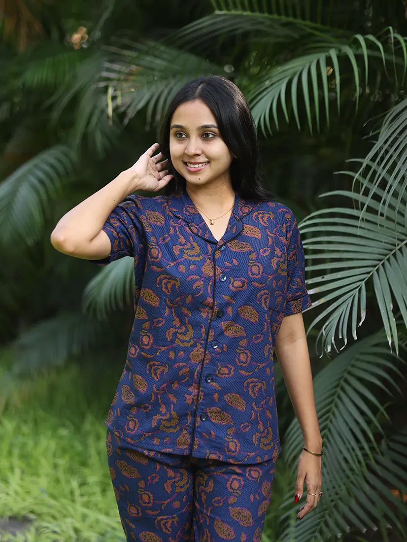 NB Printed Royal Blue Cotton Co-ord