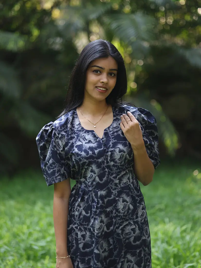 NB Printed Navy Blue Cotton Maxi