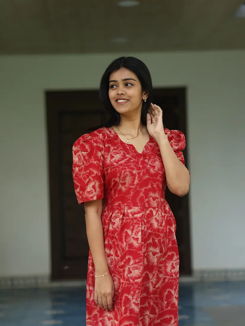 NB Printed Red Cotton Maxi