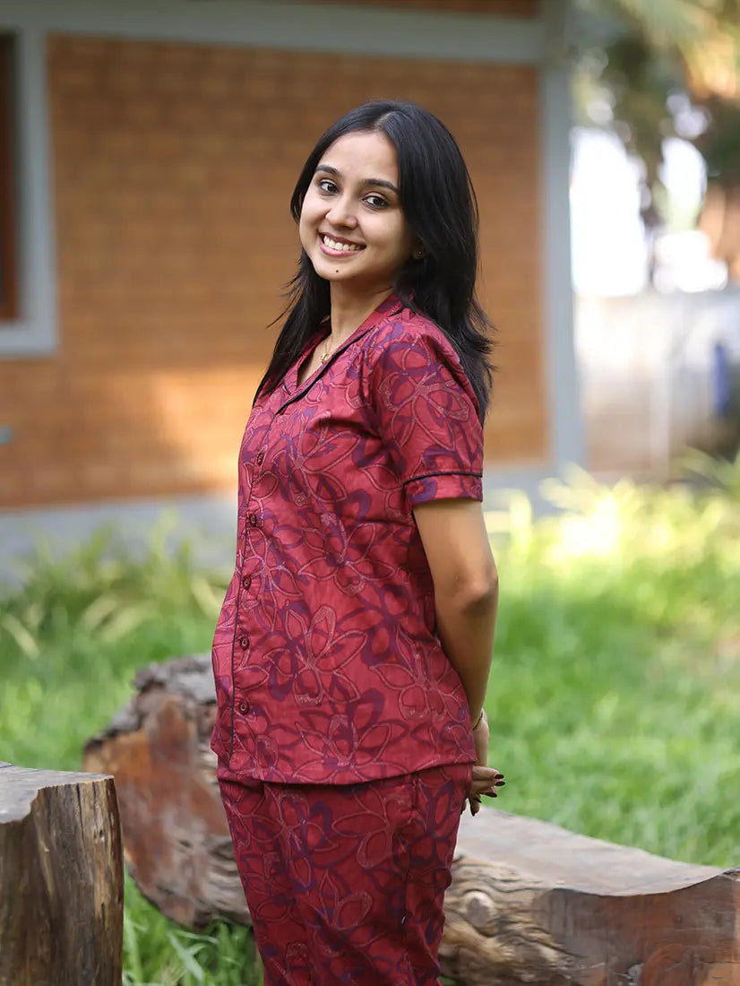 NB Printed Wine Red Cotton Co-ord