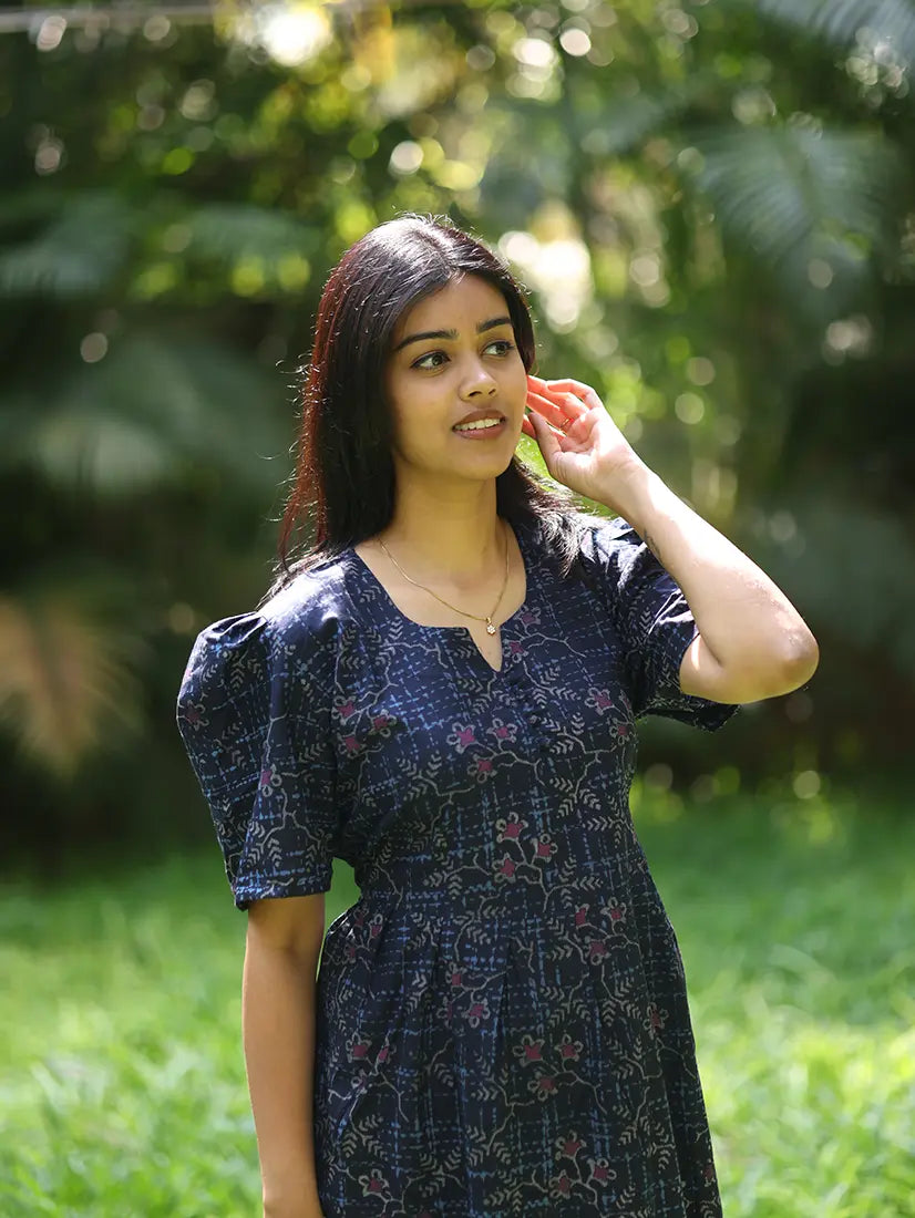 NB Printed Navy Blue Cotton Maxi