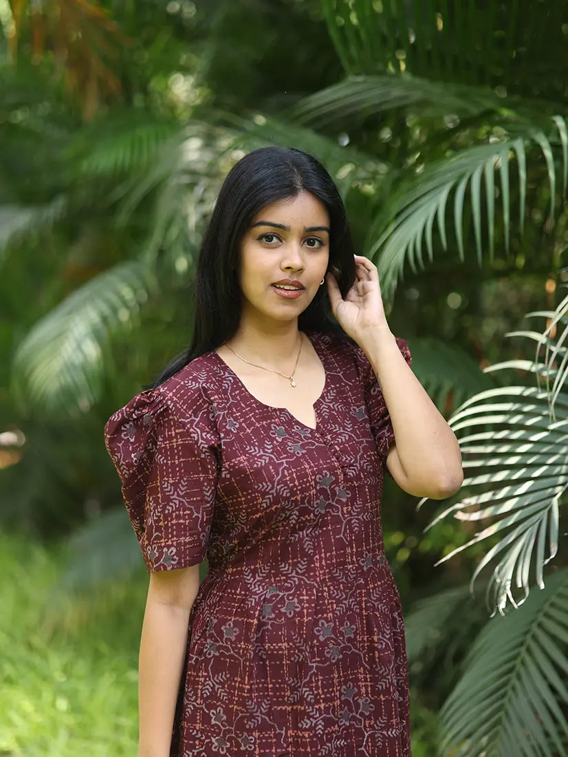 NB Printed Maroon Cotton Maxi