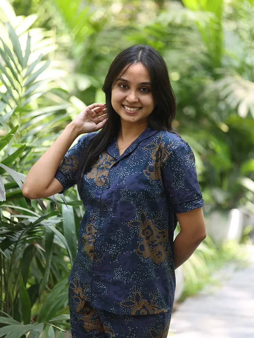 NB Printed Navy Blue Cotton Co-ord