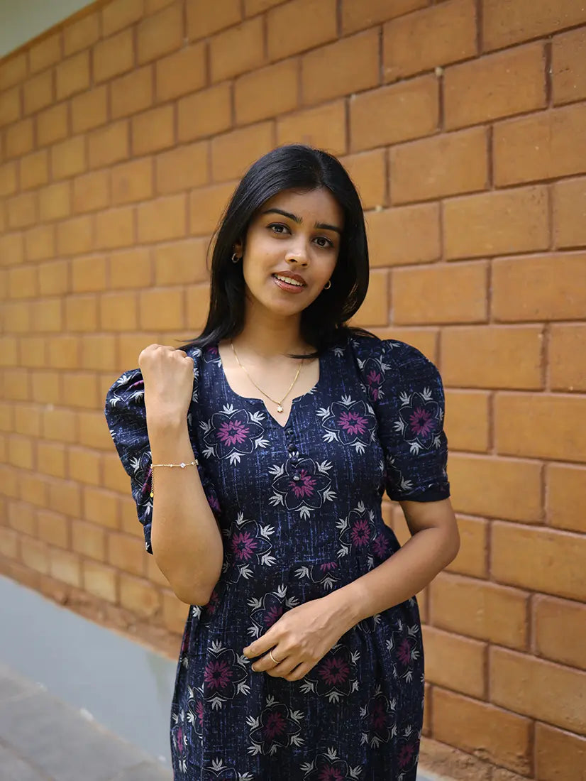 NB Printed Navy Blue Cotton Maxi