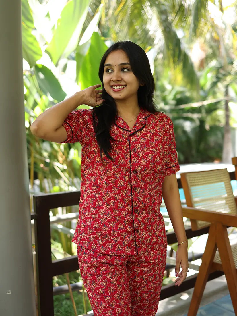 NB Printed Red Cotton Co-ord