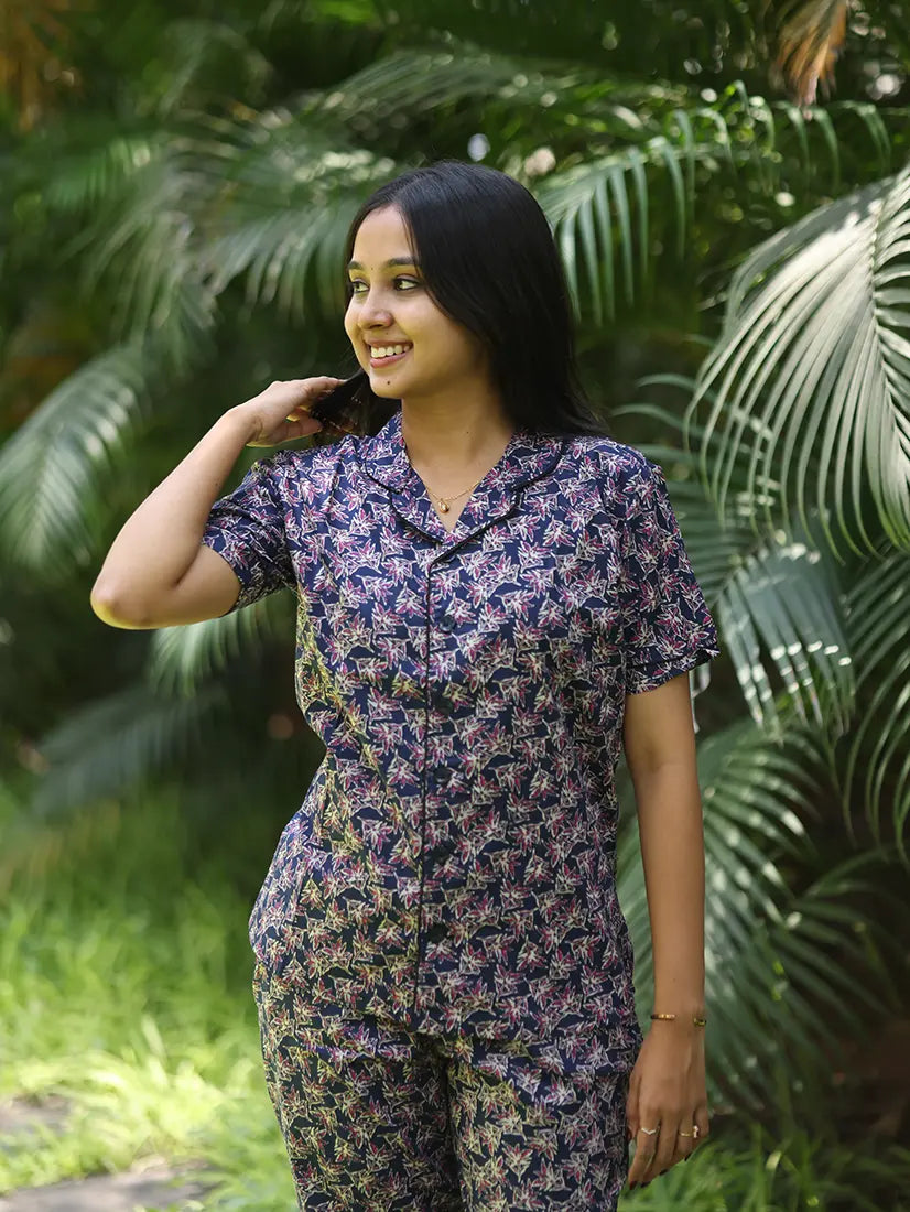 NB Printed Navy Blue Cotton Co-ord