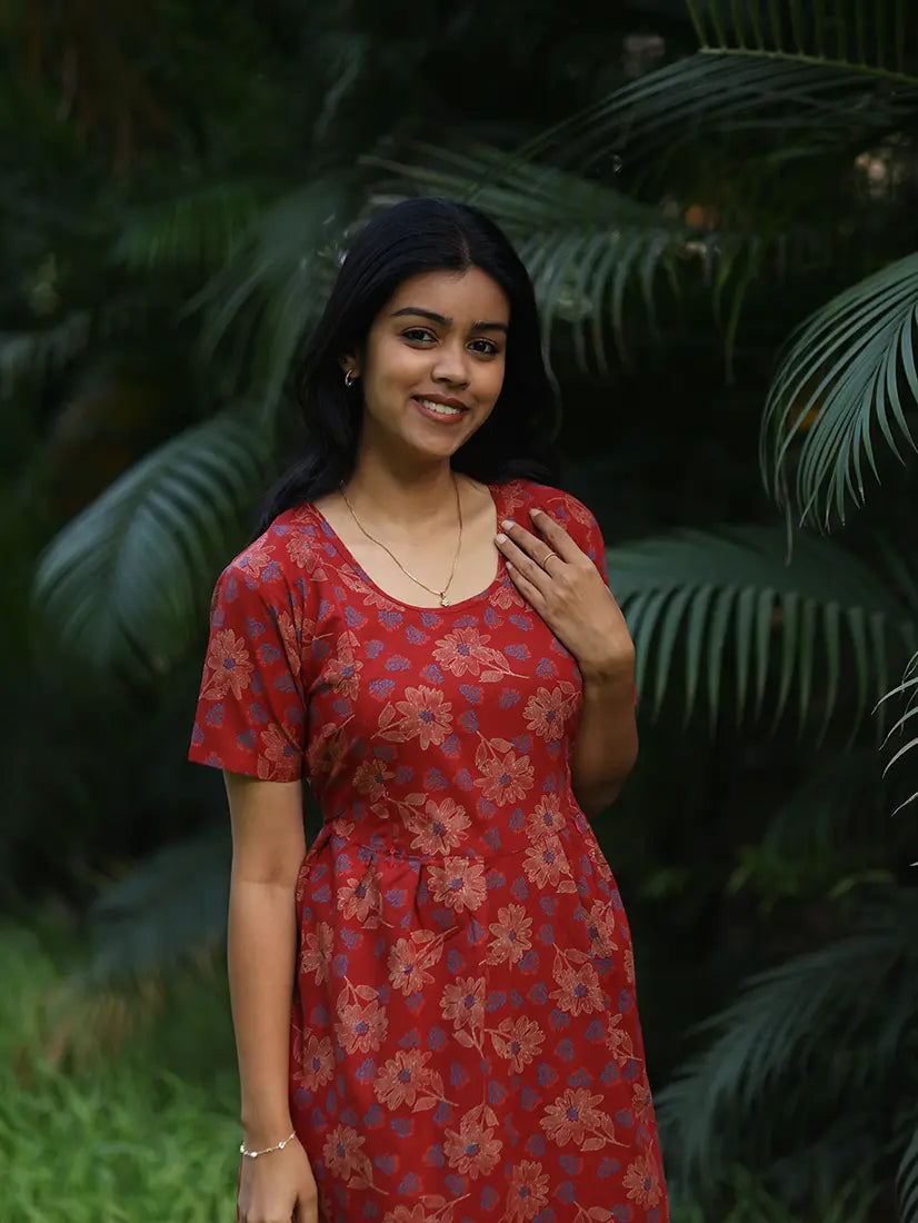 NB Printed Red Feeding Cotton Maxi