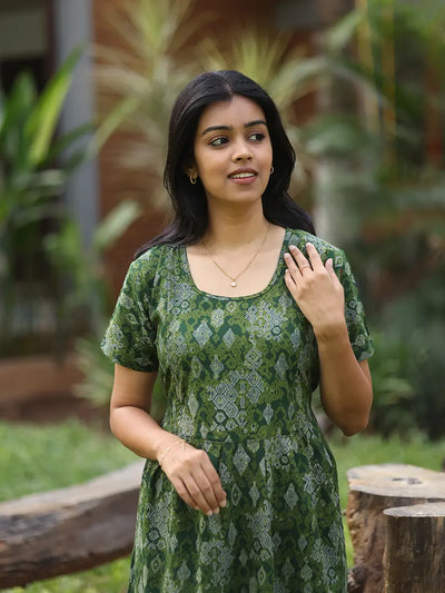 NB Printed Forest Green Feeding Cotton Maxi