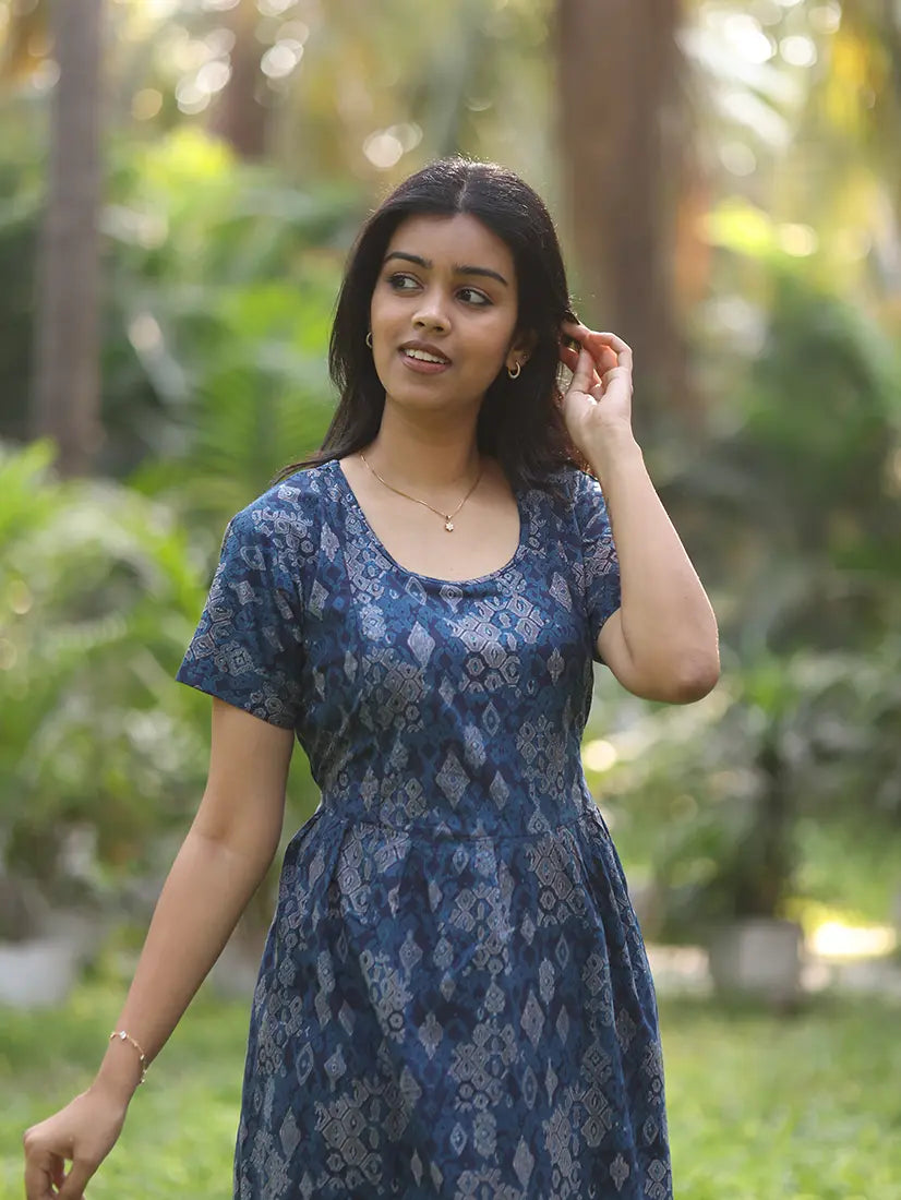 NB Printed Navy Blue Feeding Cotton Maxi