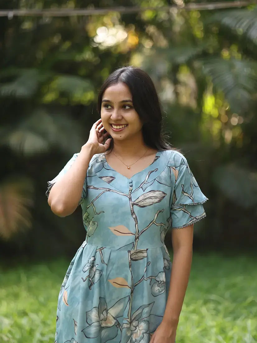 NB Printed Sky Blue Alpine Maxi