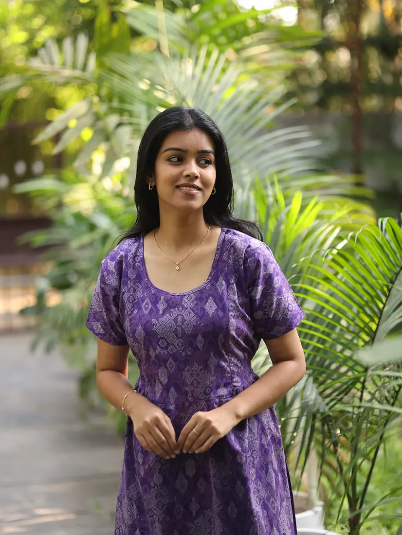 NB Printed Purple Feeding Cotton Maxi