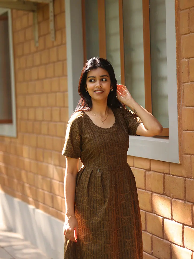 NB Printed Coffee Brown Feeding Cotton Maxi