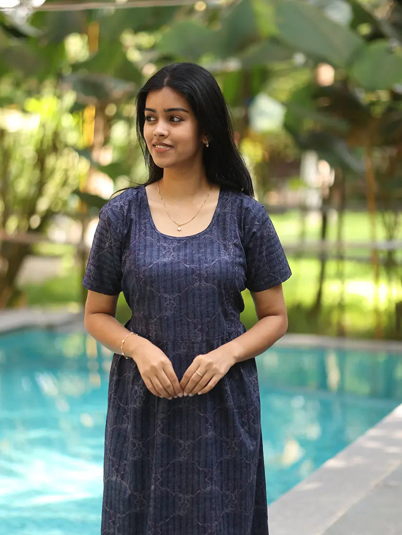 NB Printed Navy Feeding Cotton Maxi