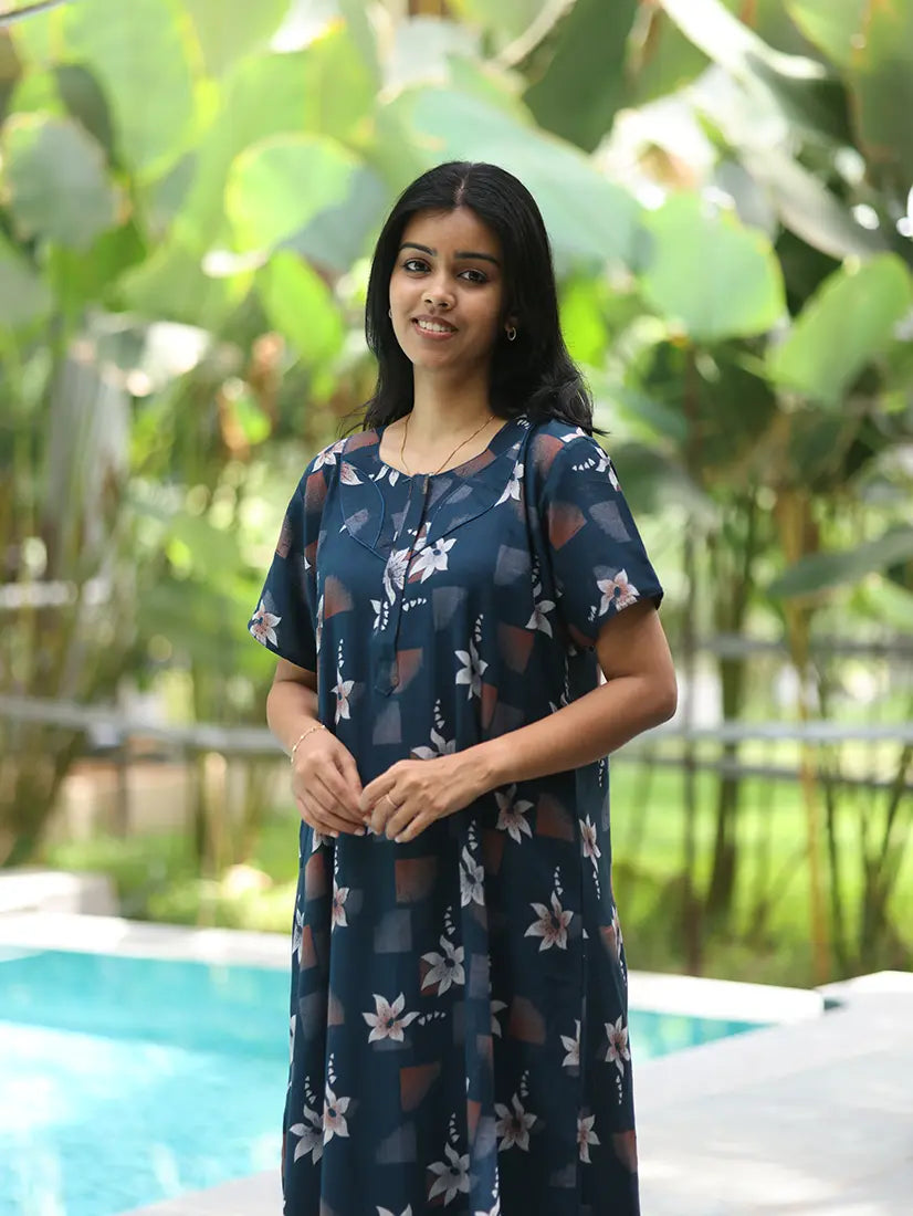 NB Printed Indigo Floral Alpine Nighty