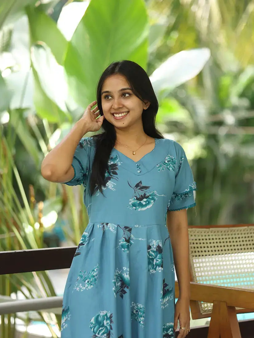 NB Printed Teal Blue Alpine Maxi