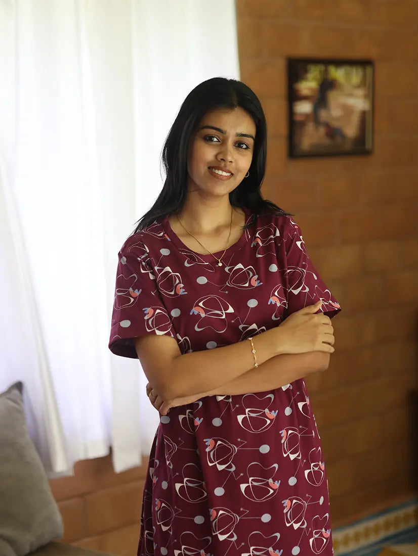NB Printed Maroon Maternity Maxi