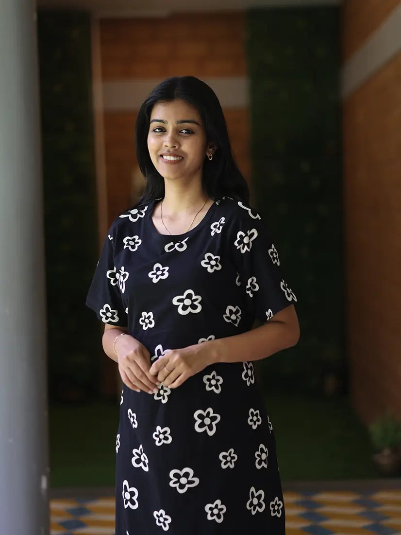 NB Printed Black Daisy Maternity Maxi