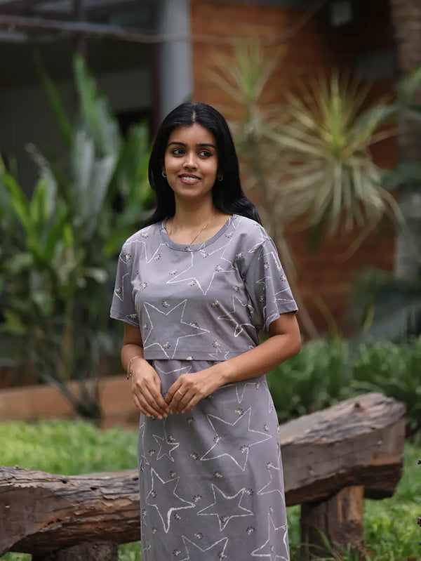 NB Printed Ash Grey Star Maternity Maxi