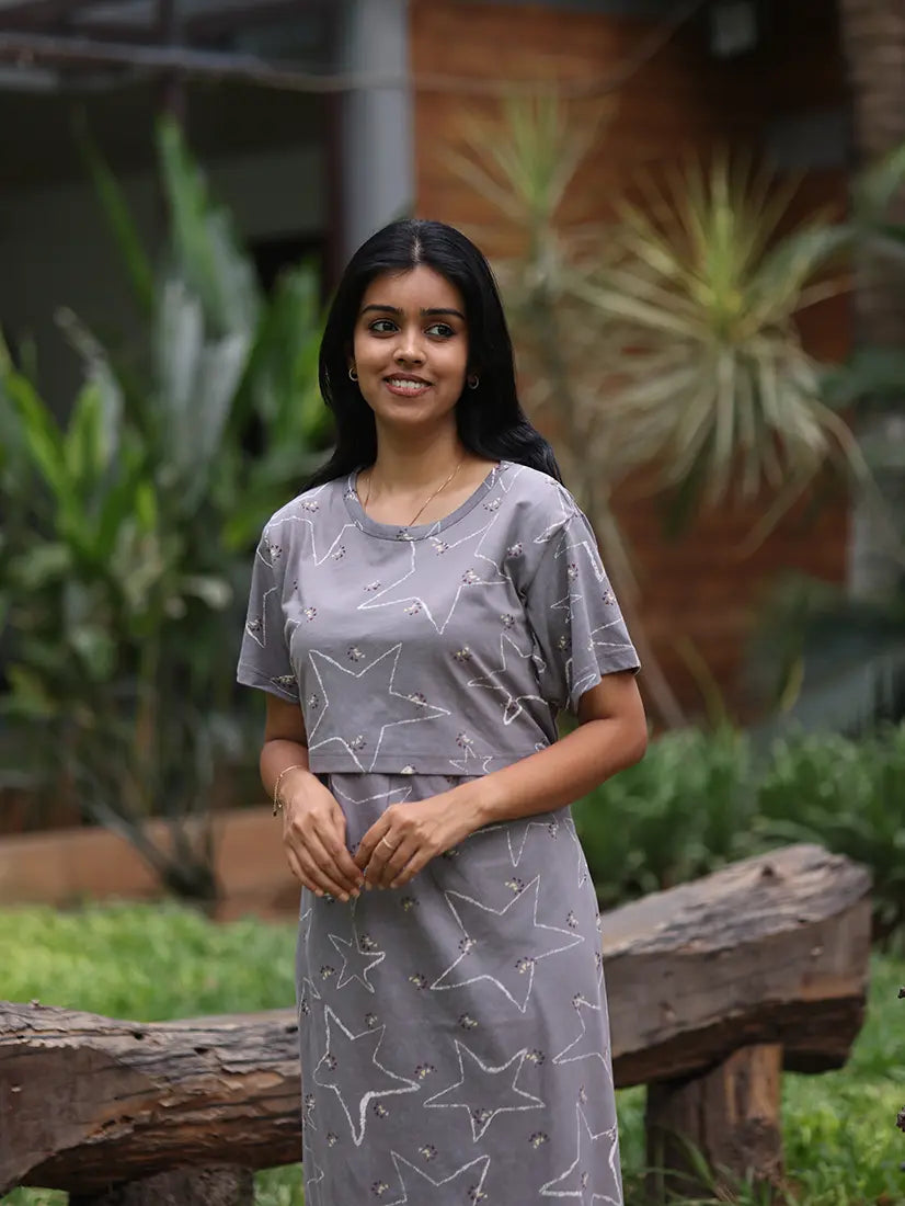 NB Printed Ash Grey Star Maternity Maxi