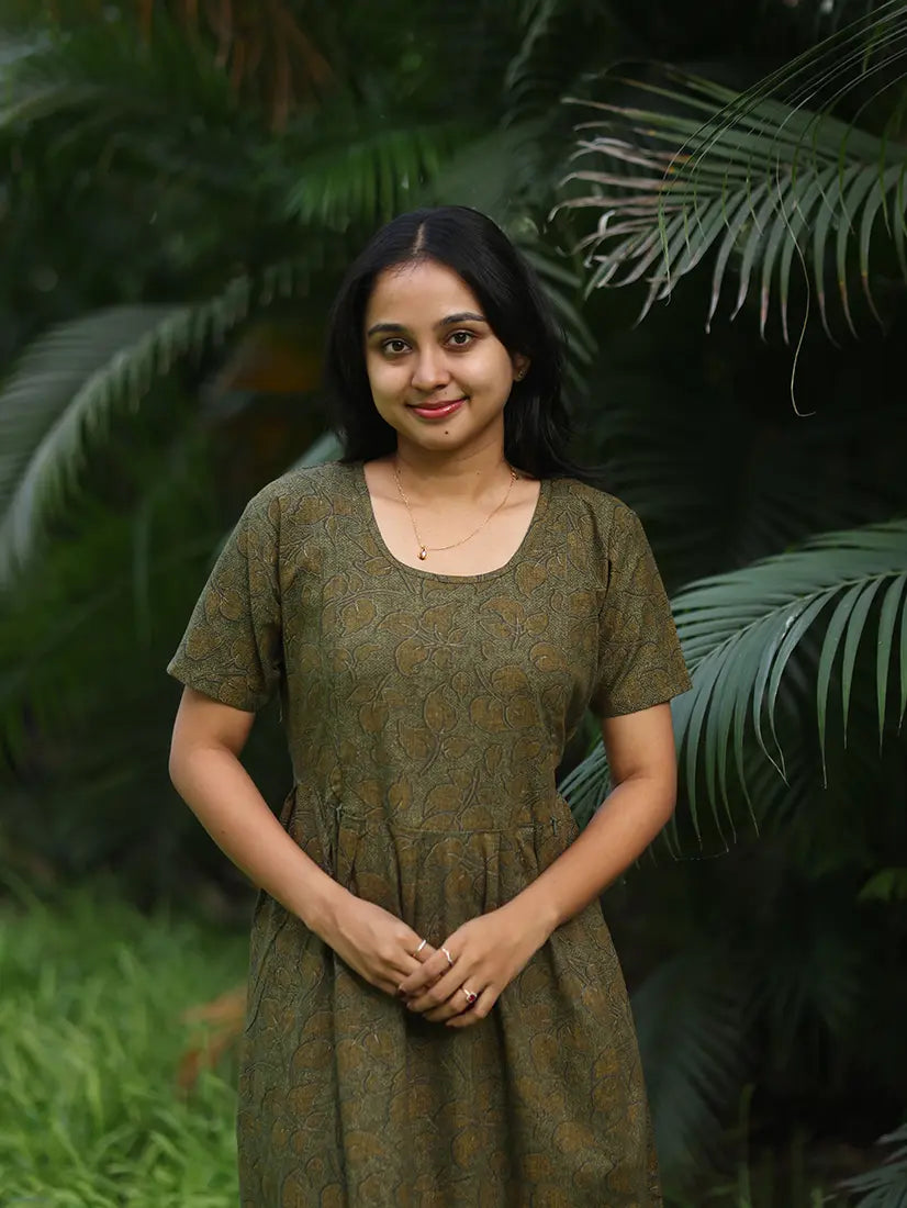 NB Printed Olive Green Feeding Cotton Maxi