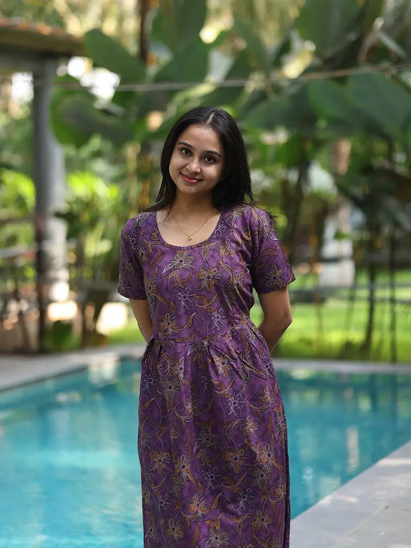 NB Printed Purple Feeding Cotton Maxi