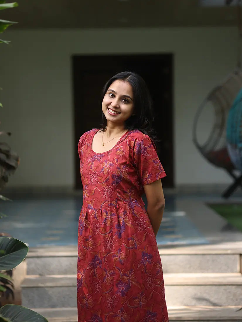 NB Printed Red Feeding Cotton Maxi