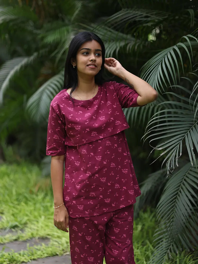Berry wine Soft Cotton Feeding Co-Ord