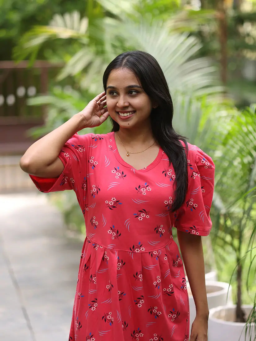 NB Printed Pink Soft Cotton Maxi