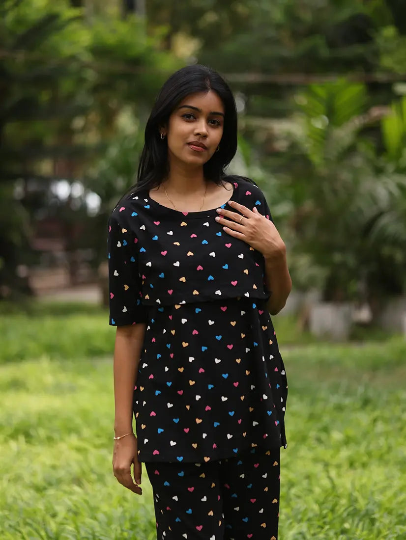 Black Soft Cotton Feeding Co-Ord