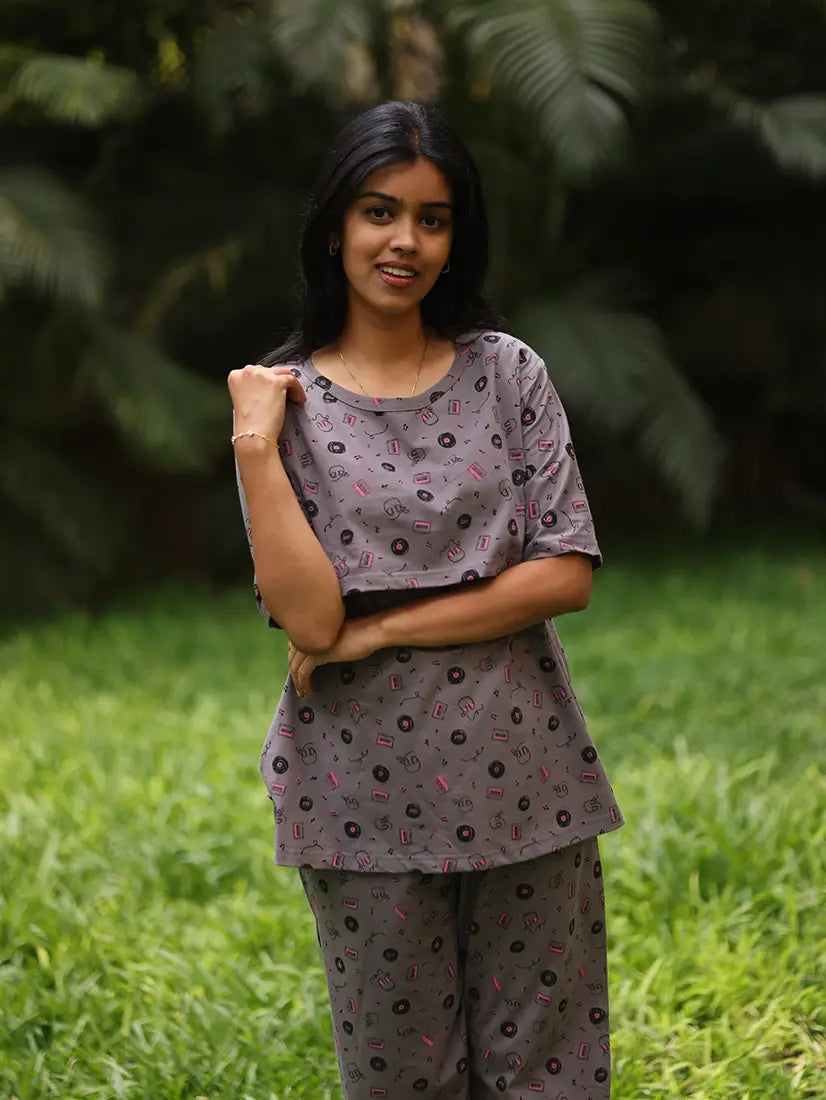 Ash Grey Soft Cotton Feeding Co-Ord