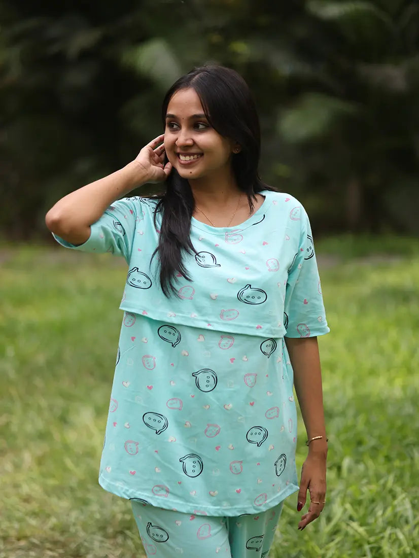 Sky Blue Soft Cotton Feeding Co-Ord