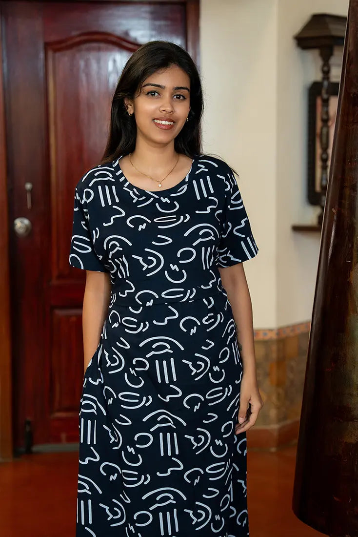 NB Printed Black Abstract Maternity Maxi
